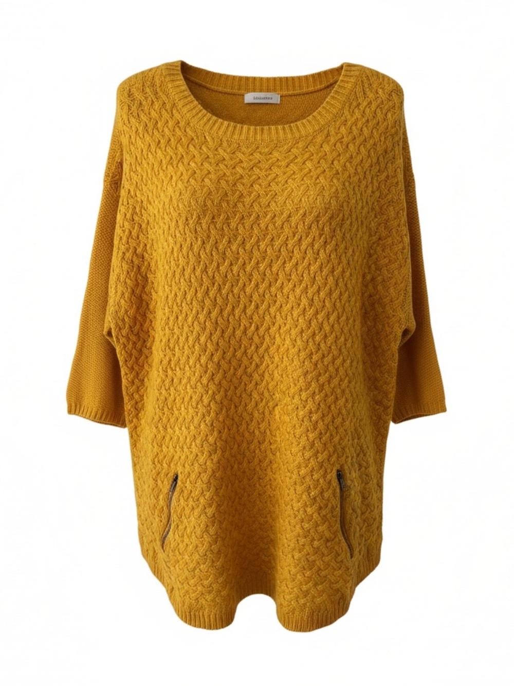 dressbarn Mustard Cable Knit Scoop Neck Sweater